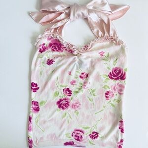 Jesus diamante Floral Pink Halter Neck Camisole